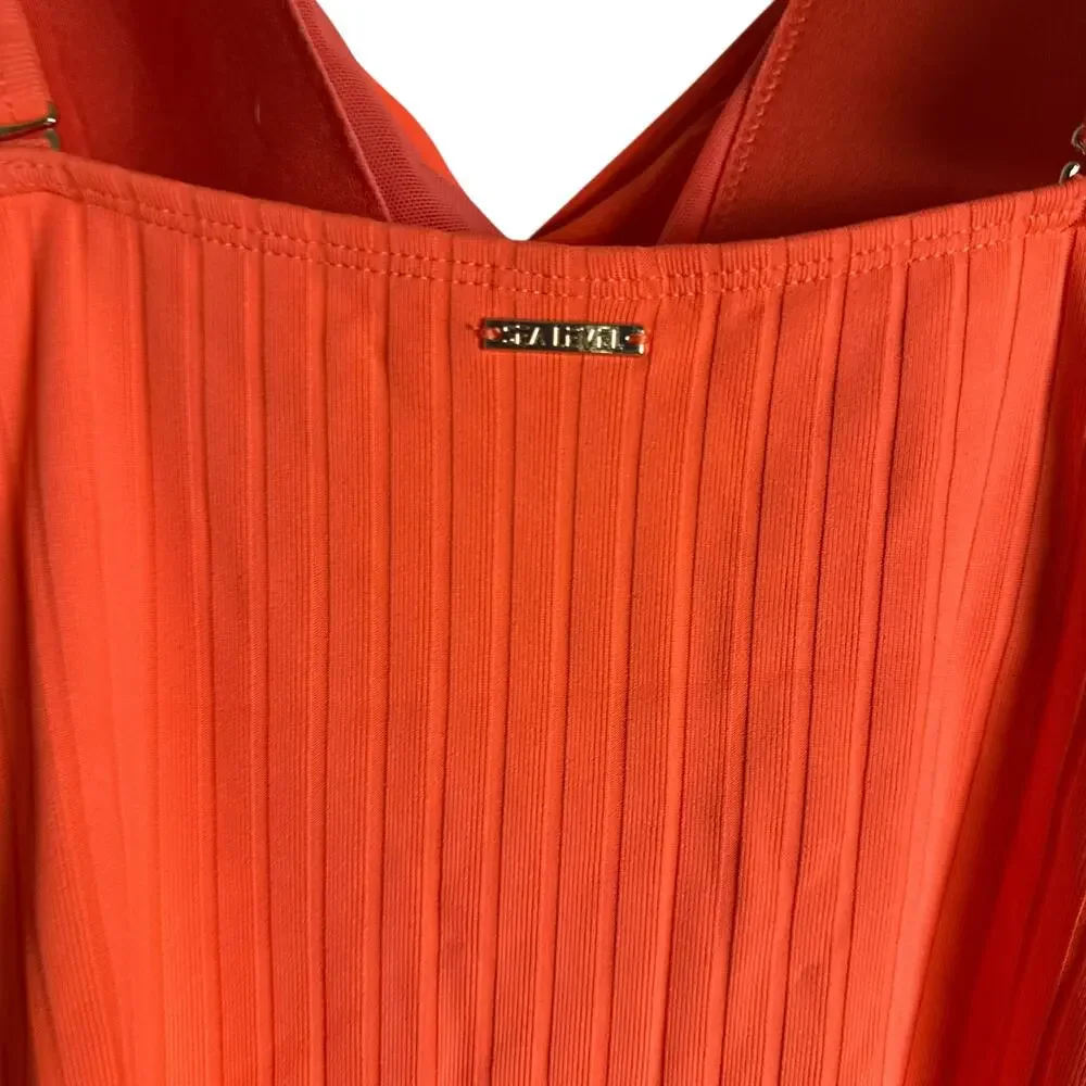 Sea Level Tangerine Orange Vesper Cross Front V-Neck One Piece Swimsuit Size 14